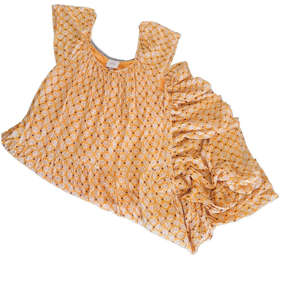 Women's Tiered Maxi Dress w/Pockets SZ L Peasant Boho Orange Blue Diamond - Picture 3 of 14